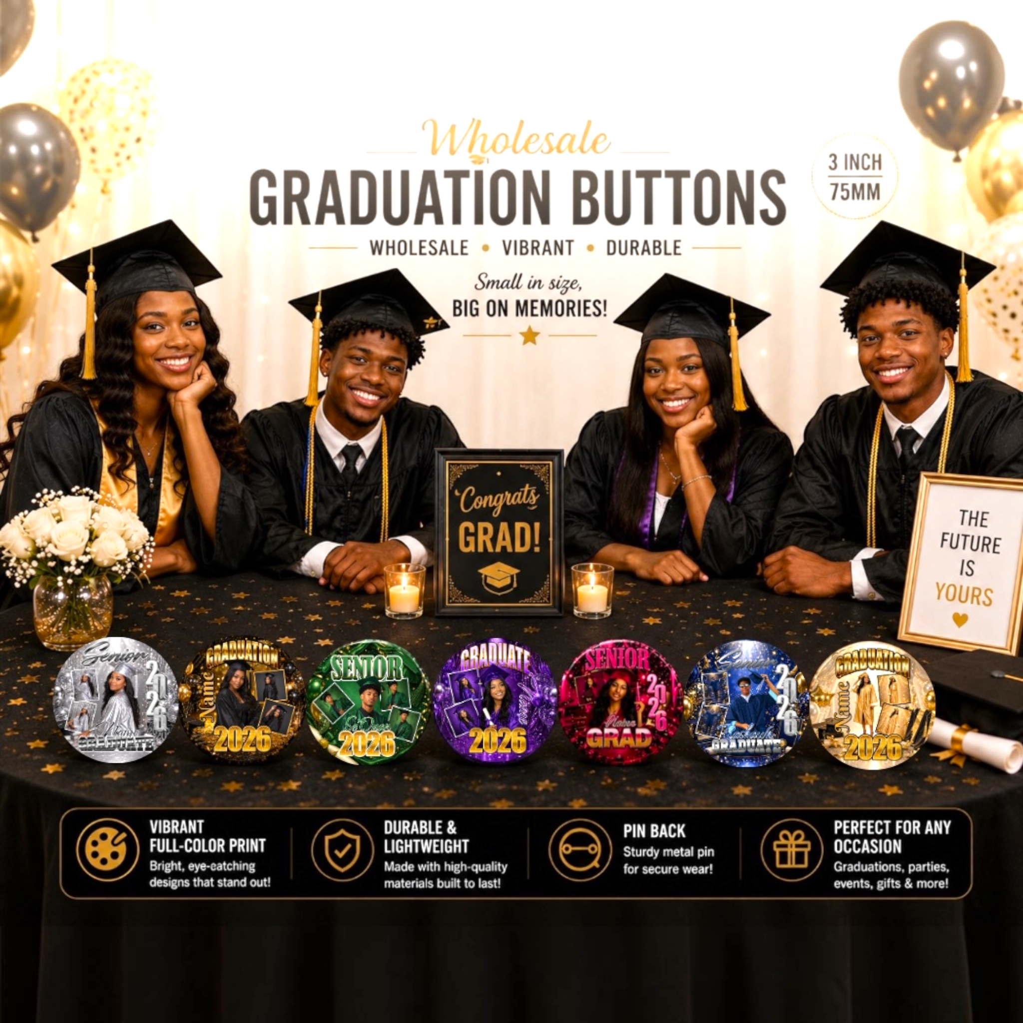 Custom Graduation Photo Buttons (wholesale)