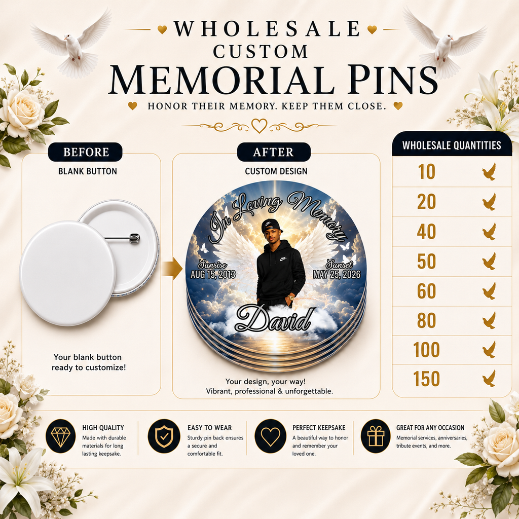 Custom Memorial Photo Buttons (Wholesale)