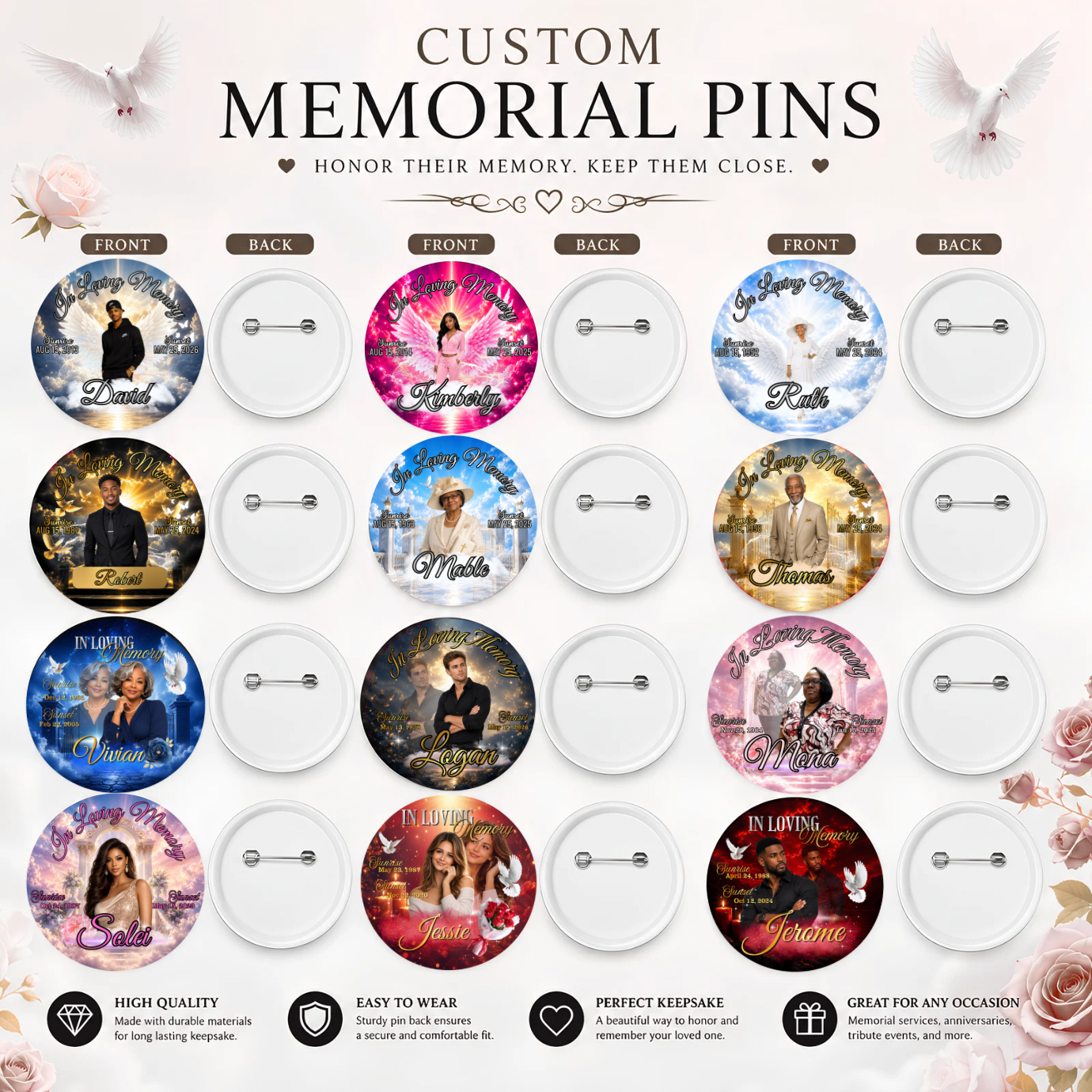 Custom Memorial Photo Button Pins
