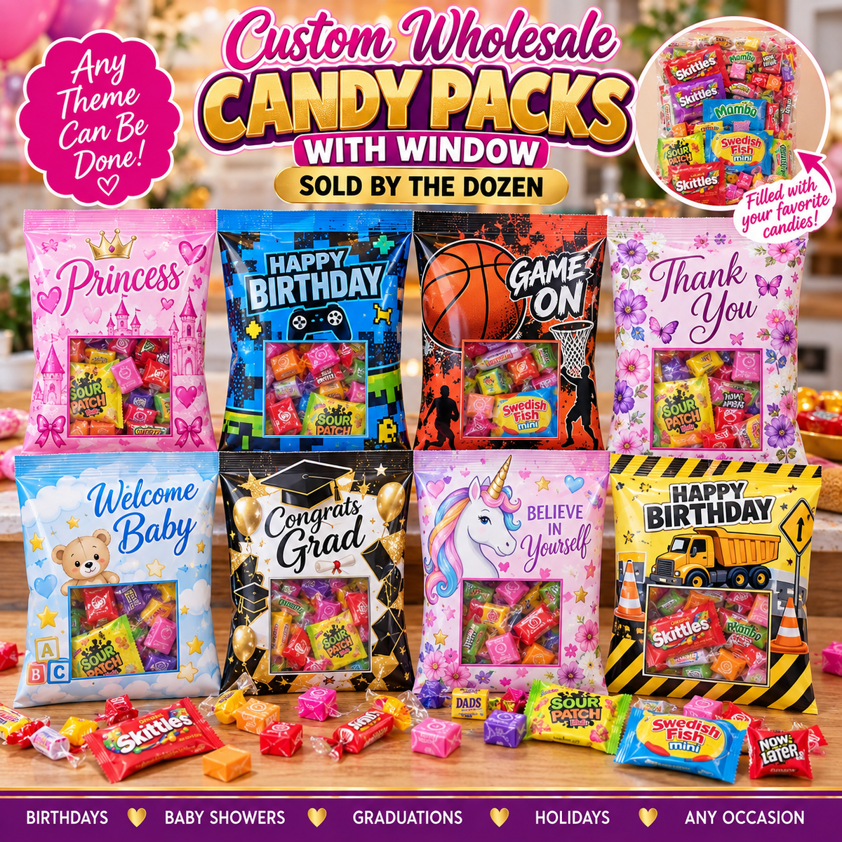 Custom Candy pack with window (wholesale)