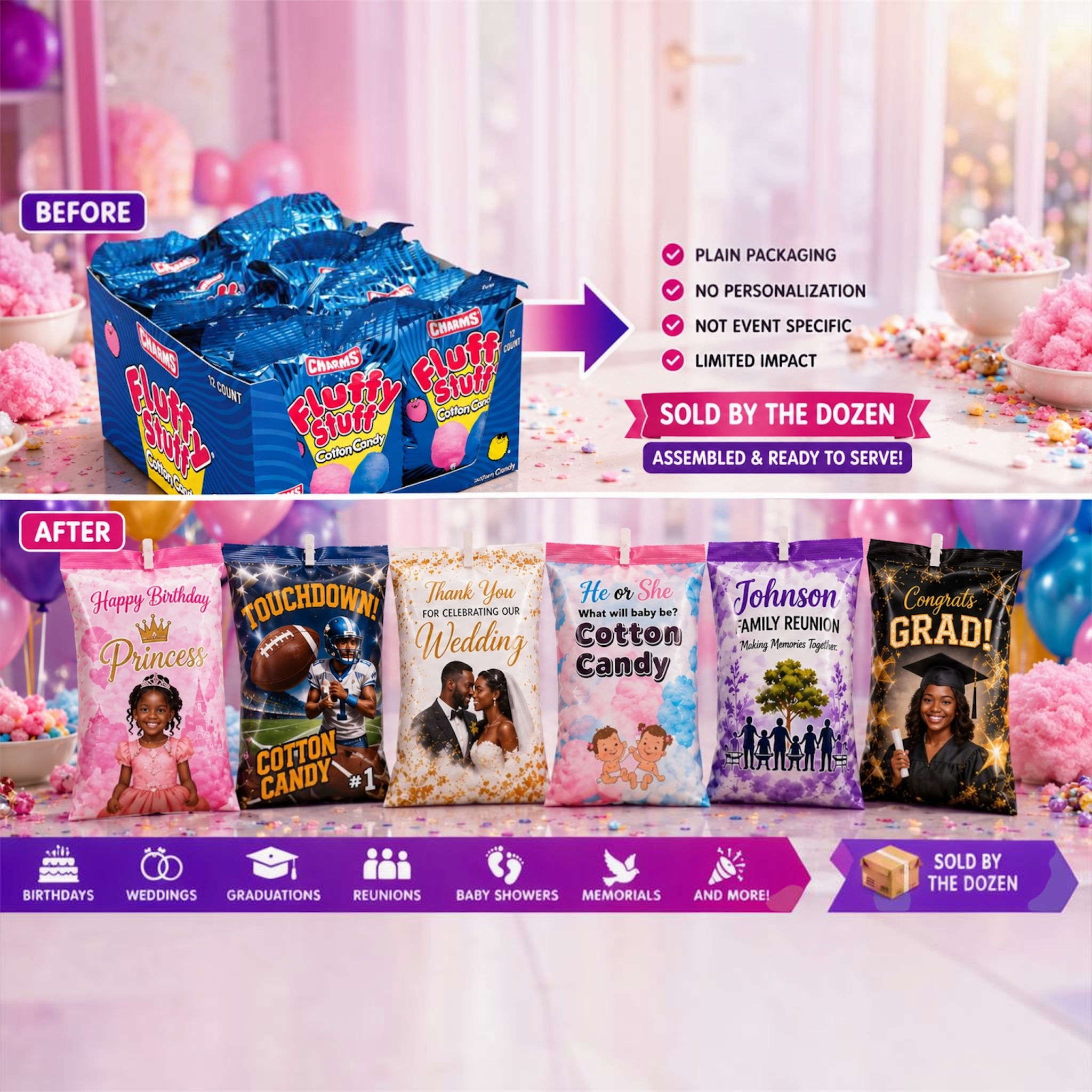 Custom Cotton Candy Bags (Wholesale)