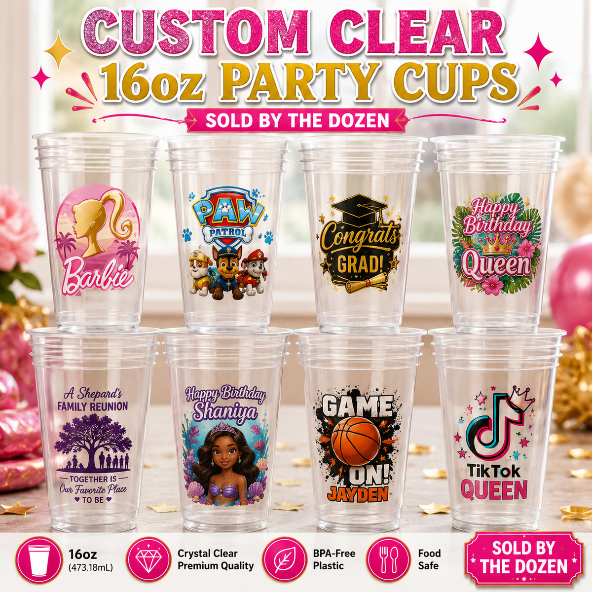 Custom 16oz Clear Party Cups (wholesale)