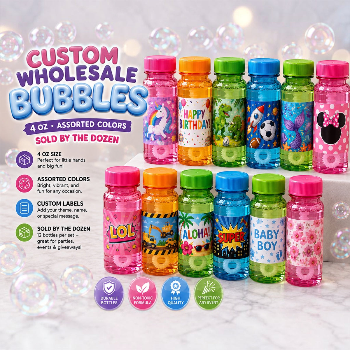 Custom Bubble Bottles(wholesale)