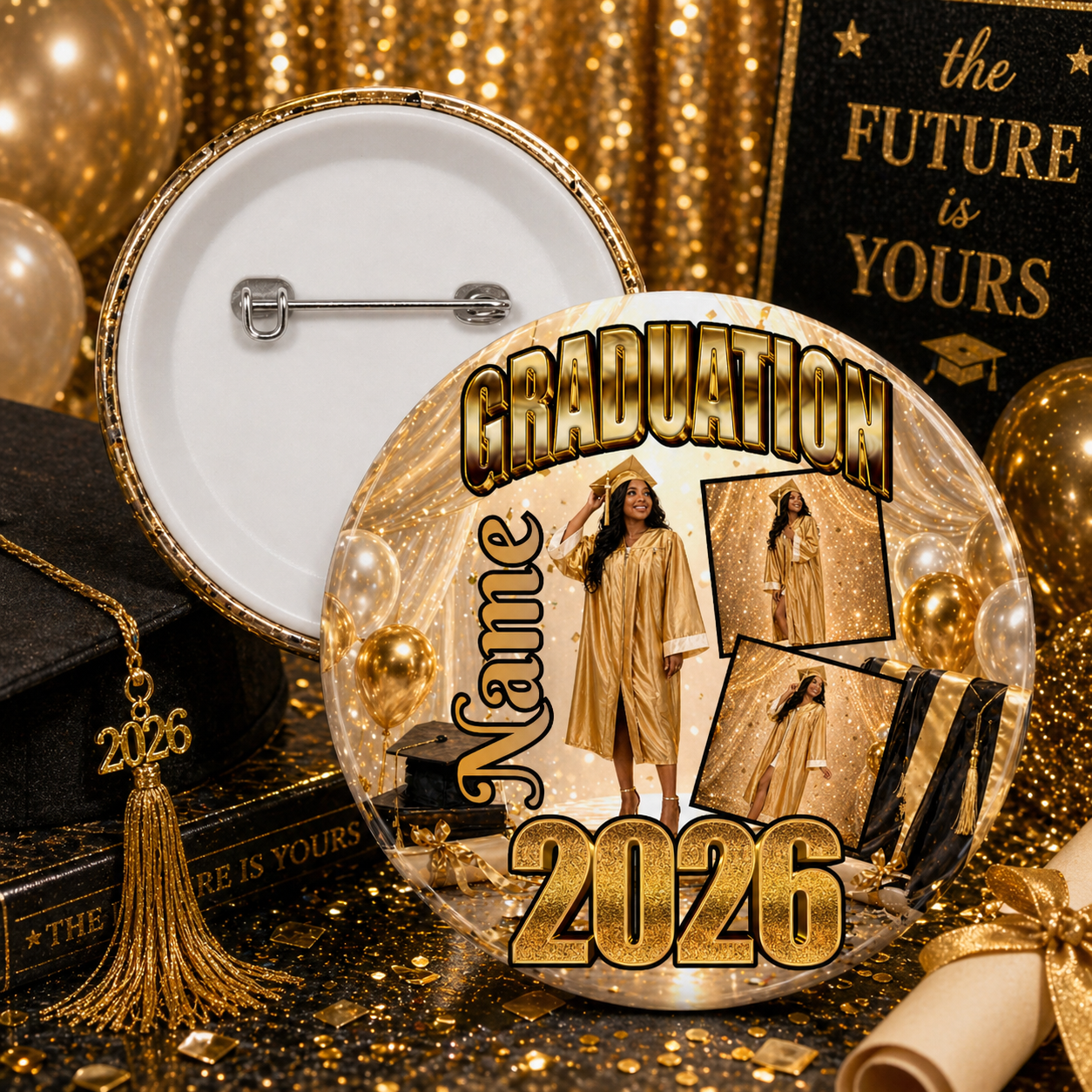 Custom Graduation Photo Buttons Pins