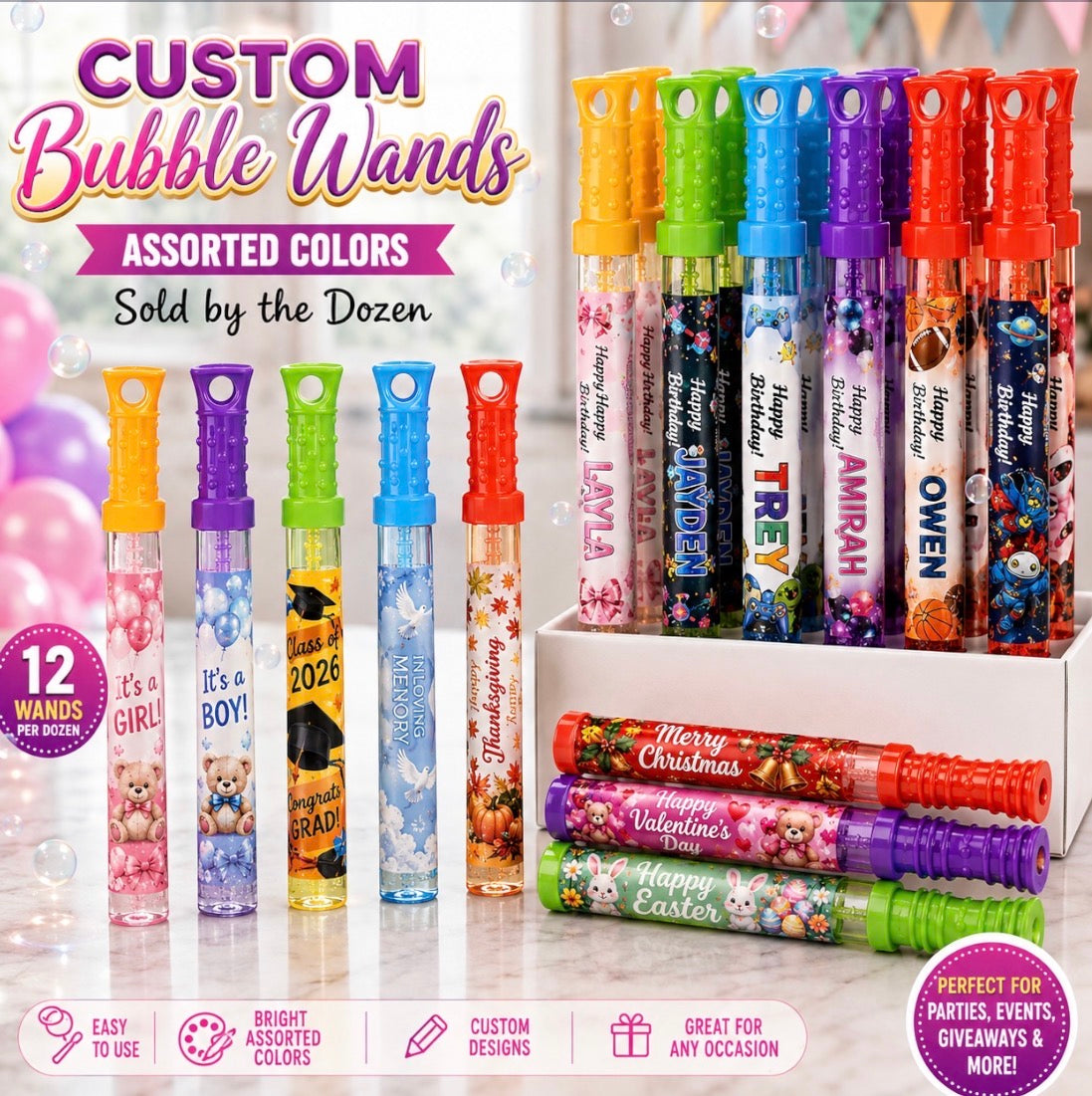 Custom Bubble Wands (Wholesale)